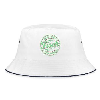 Kein Fisch, Kein Problem, Angler Shirt, Hoodie - Bucket Hat - Weiß/Navy - Vorne