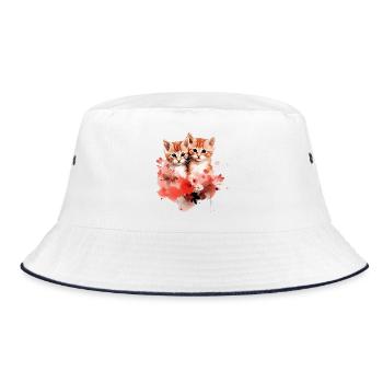 Wasserfarbene Kätzchen Duo Blüten - Bucket Hat - Weiß/Navy - Vorne