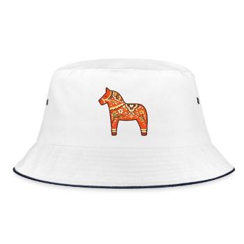 Retro 70s Swedish Dala Horse Folk Art Design - Bucket Hat - Weiß/Navy - Vorne