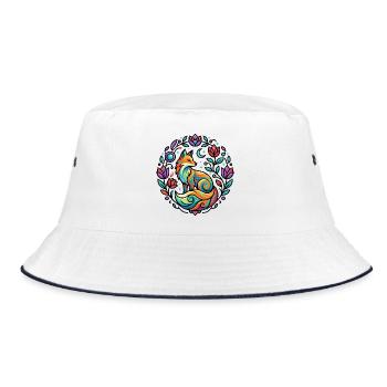 Stylisches Fuchs Mond Rosen Ranken Sterne Mandala - Bucket Hat - Weiß/Navy - Vorne
