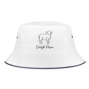 Vrolijk Pasen, Schattig Lammetje Shirt, Tasche - Bucket Hat - Weiß/Navy - Vorne