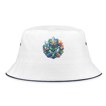 Luminous Crystal Lotus Flower Crystals Pattern - Bucket Hat - white/navy - Front