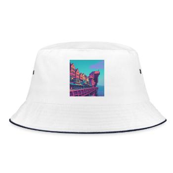 Gdansk Hafen Neon Farben - Bucket Hat - Weiß/Navy - Vorne