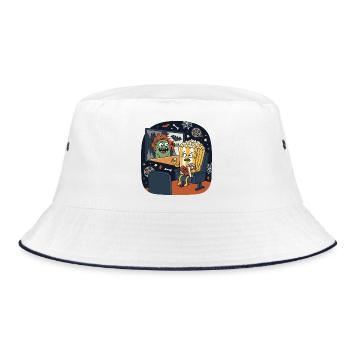 Popcorn Horror Monster Cinema Scene - Bucket Hat - white/navy - Front