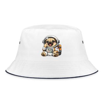 Cute Pug Astronaut Space Explorer Cartoon - Bucket Hat - white/navy - Front