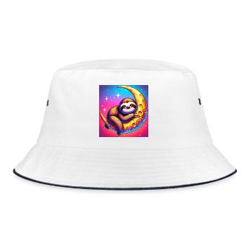 Faultier schläft an den Mond - Bucket Hat - Weiß/Navy - Vorne