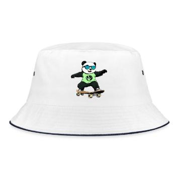 Panda Skateboard - Bucket Hat - Weiß/Navy - Vorne
