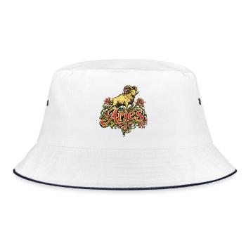Widder-Widder-Blumenwappen - Bucket Hat - Weiß/Navy - Vorne