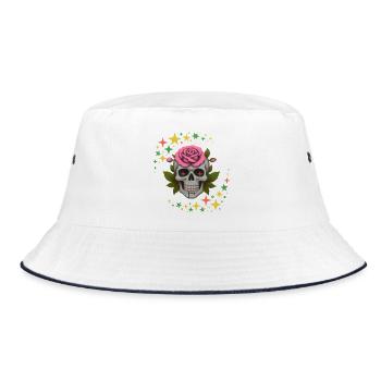 Yeux rouges, design de t-shirt crâne et roses. - Bob - blanc/marine - Devant