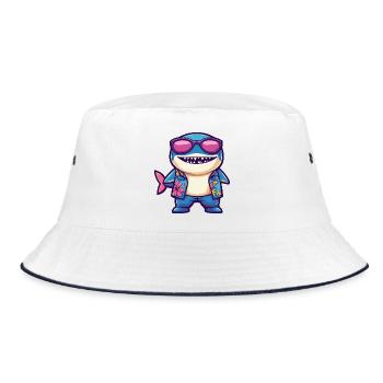 Shark Comic Vacation - Bucket Hat - white/navy - Front