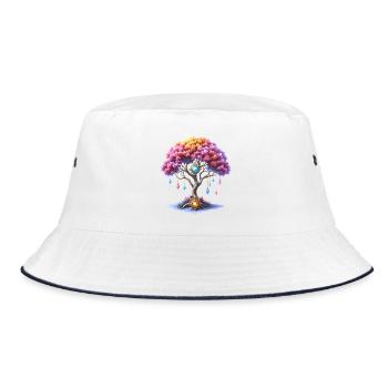 Tree of Gems and Colorful Flowers - Bucket Hat - white/navy - Front