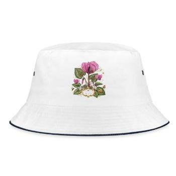 rosa Blüten botanische Blütenpracht Alpen Veilchen - Bucket Hat - Weiß/Navy - Vorne
