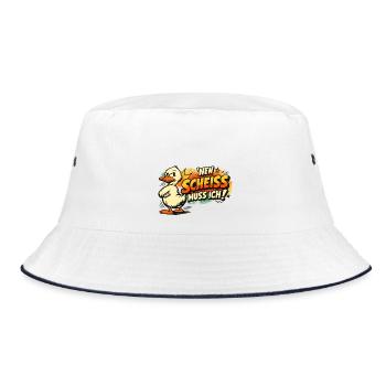 Einen Scheiss muss ich! Lustiges Statement - Bucket Hat - Weiß/Navy - Vorne