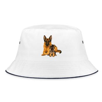 Hundeduo: Schäfer und Chihuahua - Bucket Hat - Weiß/Navy - Vorne