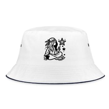 Traumfänger-Finsternis – Mystisch-minimalistisches Schwarz - Bucket Hat - Weiß/Navy - Vorne