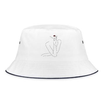 Elegant Woman - Aesthetic Pose - with red lips - Bucket Hat - white/navy - Front