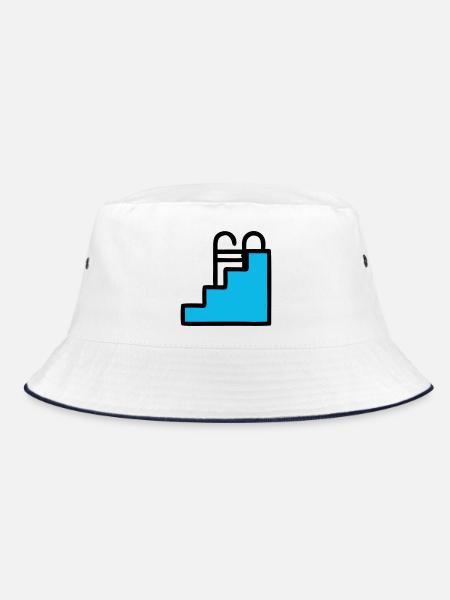  Pool Leiter Schwimmbad Icon - Bucket Hat - Weiß/Navy - Vorne