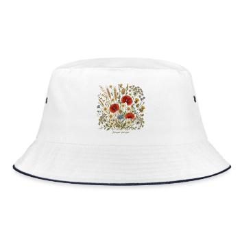 Blumenwiese im Aquarellstil - Bucket Hat - Weiß/Navy - Vorne