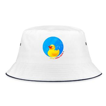 Gelbe Gummiente Abbildung in einem Kreis - Bucket Hat - Weiß/Navy - Vorne