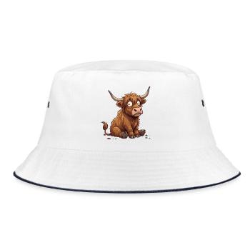 Rustic Amazed Cartoon Cattle - Bucket Hat - white/navy - Front