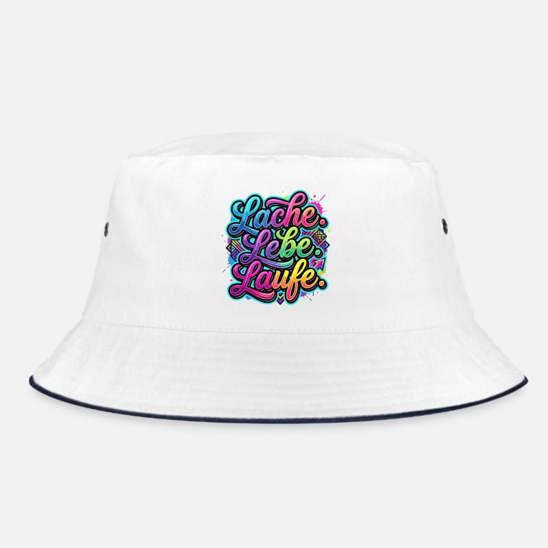 Lache Lebe Laufe Graffiti - Bucket Hat - Weiß/Navy