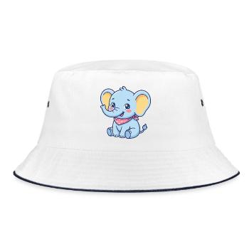 Blaues Elefanten-Bandana - Bucket Hat - Weiß/Navy - Vorne