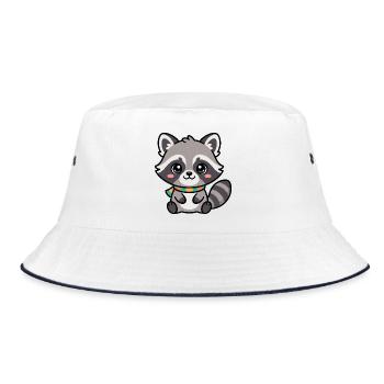 Kuschelraccoon mit Schal - Bucket Hat - Weiß/Navy - Vorne