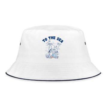To the Sea: Turtle on the Beach - Bucket Hat - white/navy - Front
