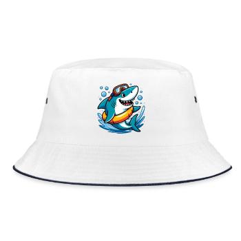 Hai mit Taucherbrille Cartoon - Bucket Hat - Weiß/Navy - Vorne