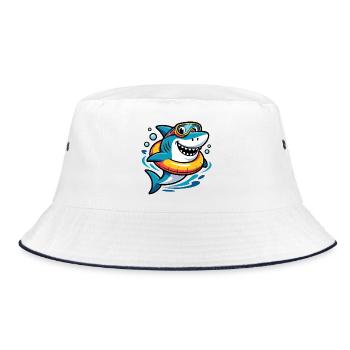 Fröhlicher Taucherhai mit Schwimmring - Bucket Hat - Weiß/Navy - Vorne
