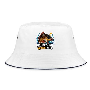 Vater-Sohn Modus Aktiv Fischdesign - Bucket Hat - Weiß/Navy - Vorne