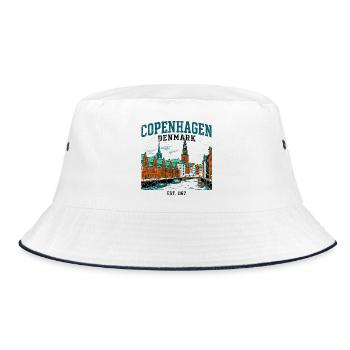 Copenhagen Denmark Canal Harbor With Church Spire - Bucket Hat - white/navy - Front