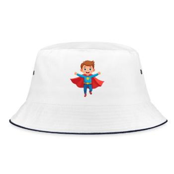 Kleiner Junge als Superheld – Starke Comic-Figur - Bucket Hat - Weiß/Navy - Vorne