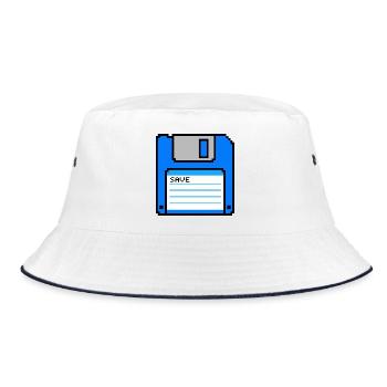 Retro Floppy Disk Gaming T-Shirt Save - Bucket Hat - white/navy - Front