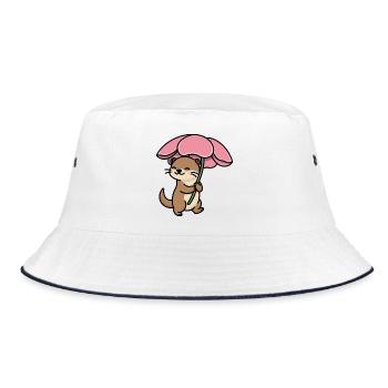 Otter in the rain under mushroom - Bucket Hat - white/navy - Front