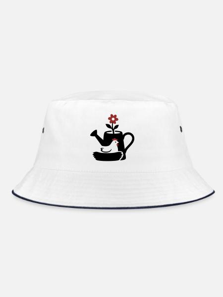 Watering Can Chicken Nest Graphic - Bucket Hat - white/navy - Front