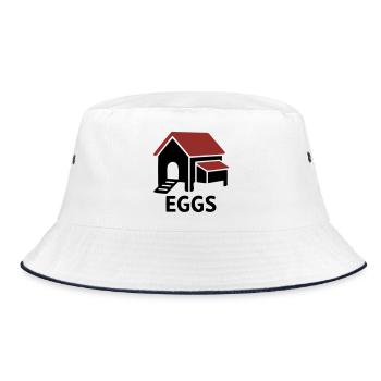Huehnerstall Eggs Abzeichen - Bucket Hat - Weiß/Navy - Vorne