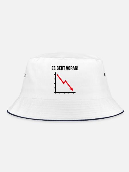 Es Geht Voran! (Fortschritt / Abwärts / POS 2C) - Bucket Hat - Weiß/Navy - Vorne