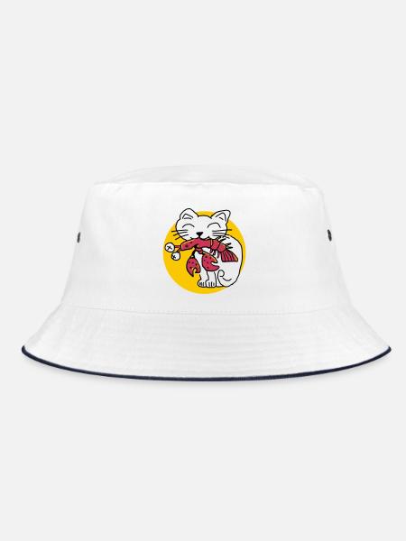 CancerCat - Bucket Hat - Weiß/Navy - Vorne
