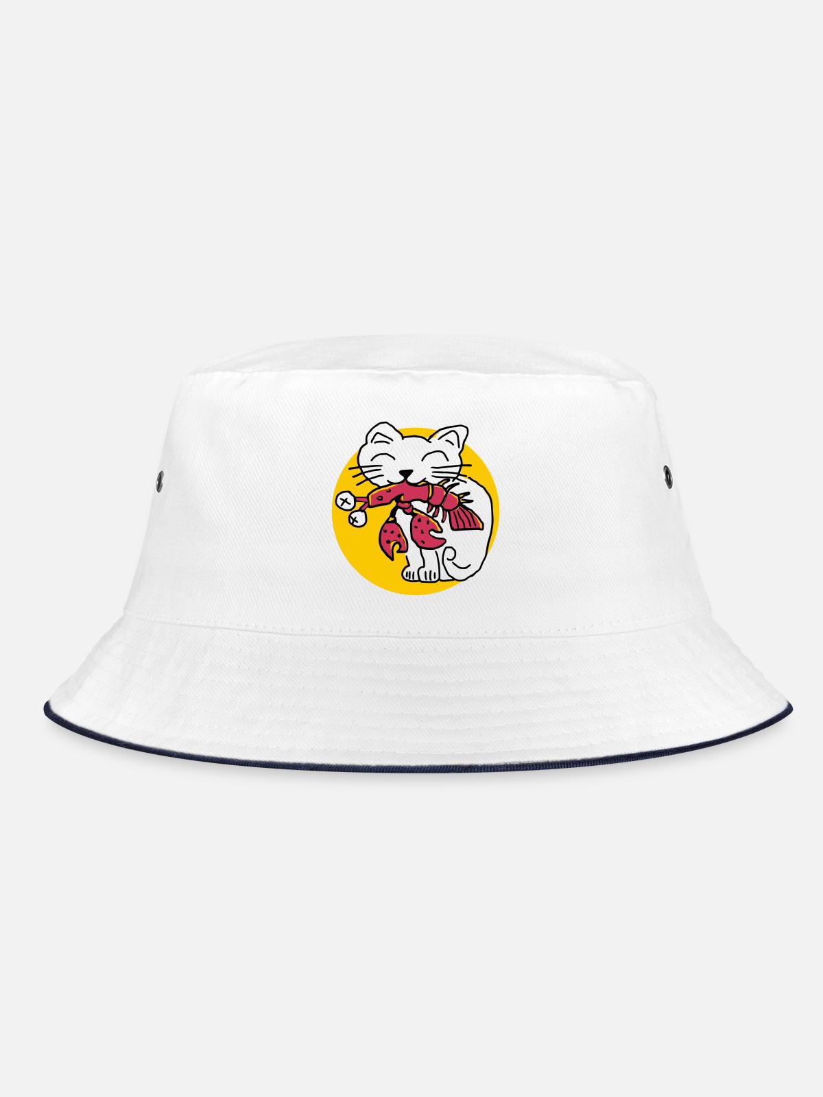 CancerCat - Bucket Hat - Weiß/Navy - Vorne