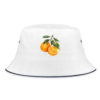 Orangen Aquarell Obstzweig - Bucket Hat - Weiß/Navy - Vorne