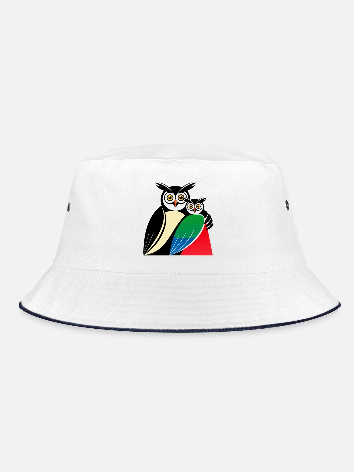 Owl Motif - Bucket Hat - white/navy - Front
