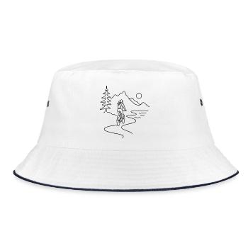 Cyclist woman in mountains - Bucket Hat - white/navy - Front
