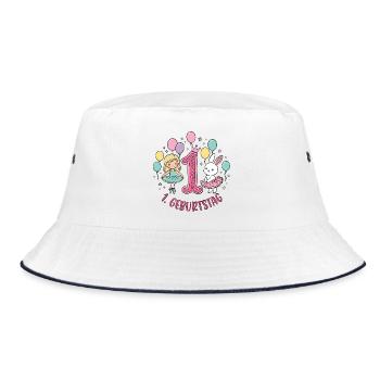 Erster Geburtstag Mädchen Hase - Bucket Hat - Weiß/Navy - Vorne