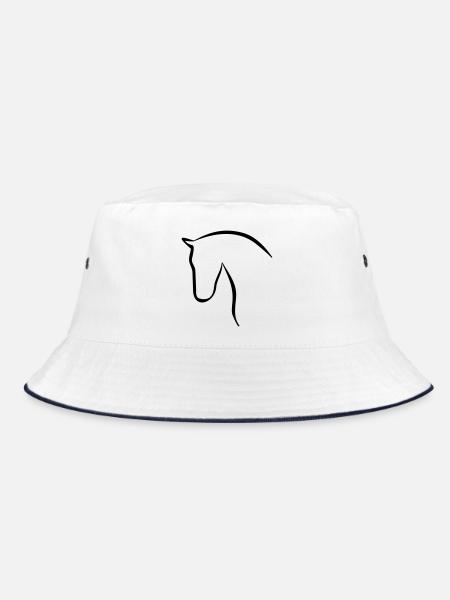 Pferd elegante Silhouette Pferdekopf - Bucket Hat - Weiß/Navy - Vorne