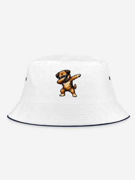 Dabbing Border Terrier in Comic Style - Bucket Hat - white/navy - Front