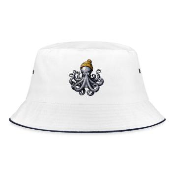 Octopus with Wool Hat Maritime Octopus Motif for - Bucket Hat - white/navy - Front
