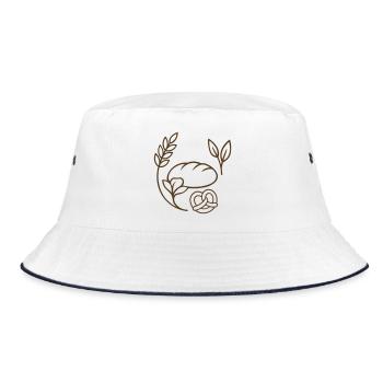 Bakery Symbol – Bread and Pretzel Motif - Bucket Hat - white/navy - Front