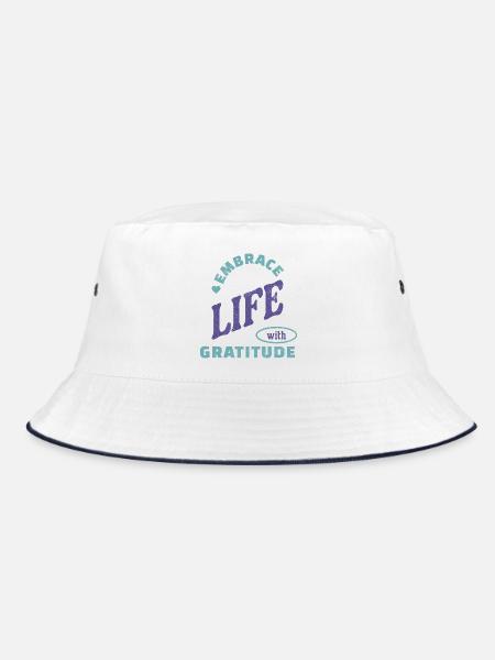 Embrace Life with Gratitude - Purple Blue - Bucket Hat - Weiß/Navy