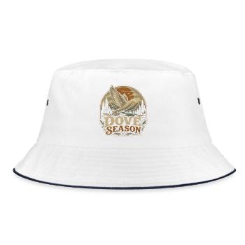 Taubenjagd-Saison: Lustiger Taubenjäger - Bucket Hat - Weiß/Navy - Vorne